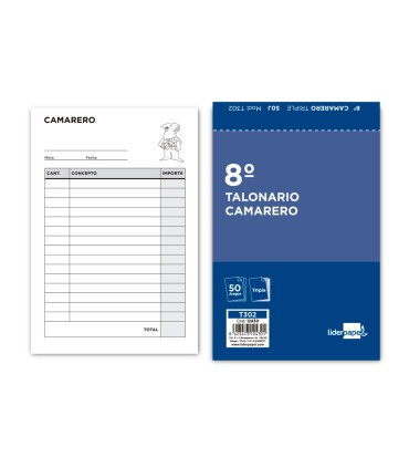 Talonario liderpapel camarero 8º original y 2 copias t302